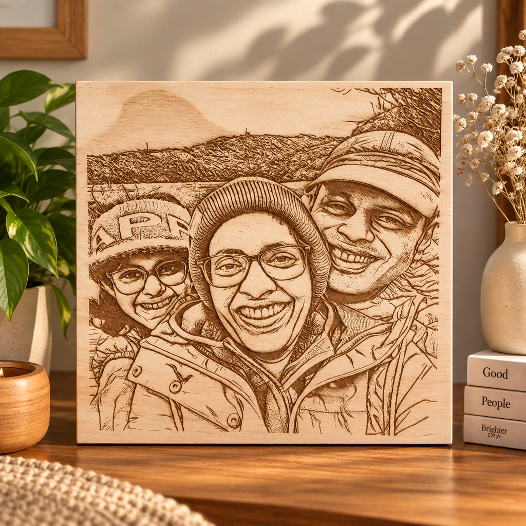 Personalised Photo Sketch Wooden Panel | 30 × 30 cm