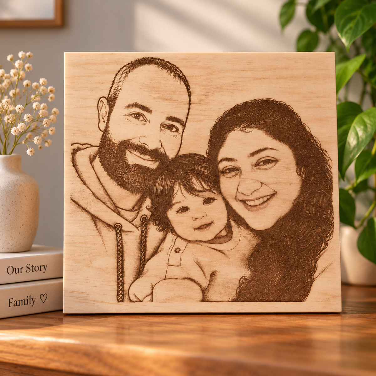 Personalised Photo Sketch Wooden Panel | 30 × 30 cm