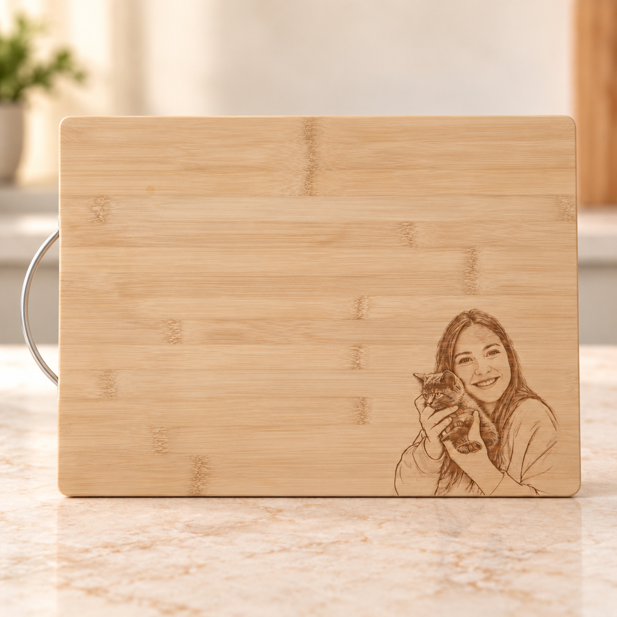 Personalised Photo Sketch Bamboo Chopping Board