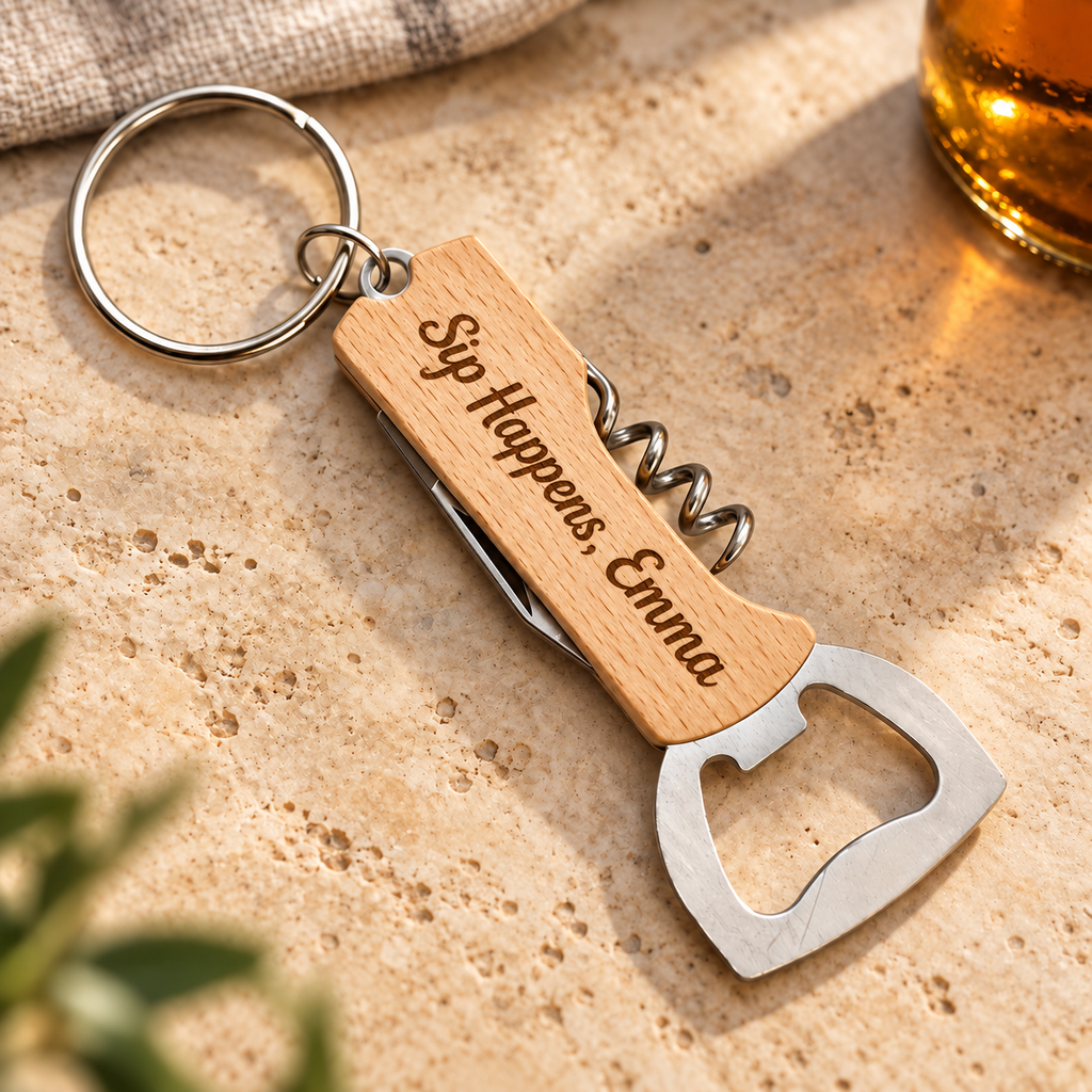 Personalised Bottle Opener Keyring – Engraved Message