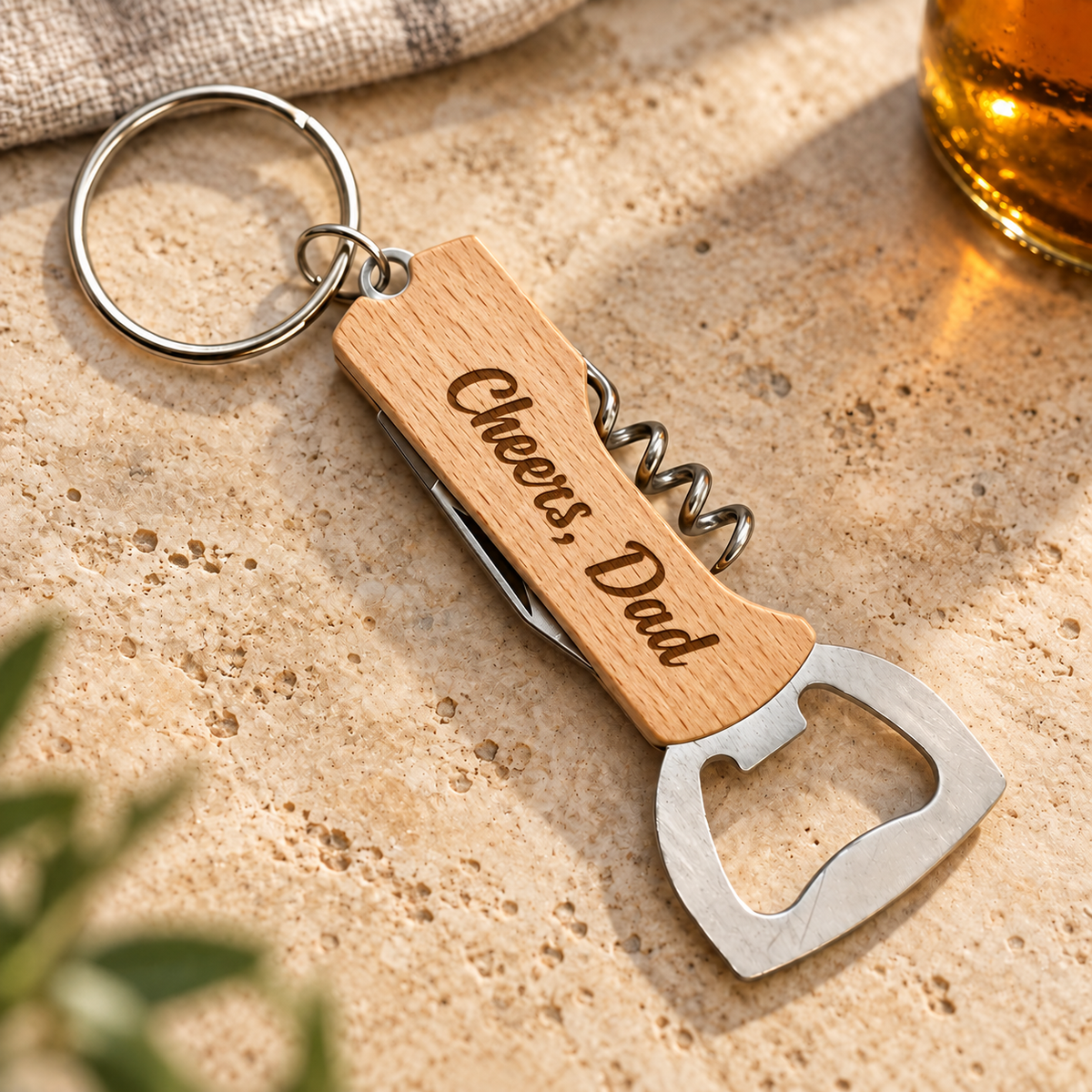 Personalised Bottle Opener Keyring – Engraved Message