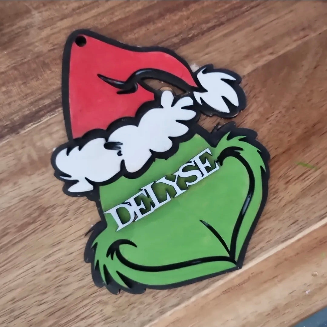 Personalised Grinch Face Christmas Ornament