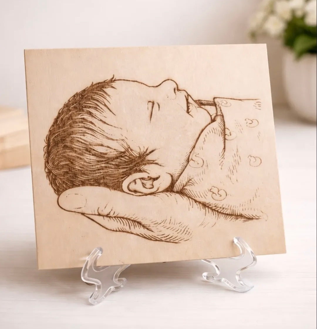 Personalised Photo Sketch Wooden Panel | 19 × 19 cm