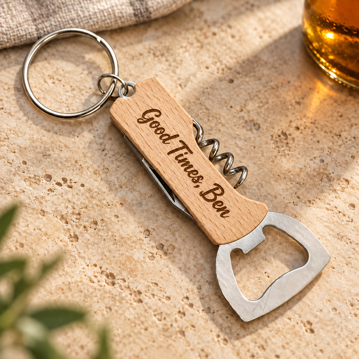 Personalised Bottle Opener Keyring – Engraved Message